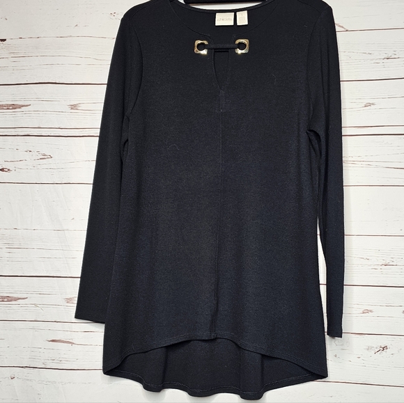 Chico's Black Long Sleeve Tunic with Gold Accents - Picture 6 of 11